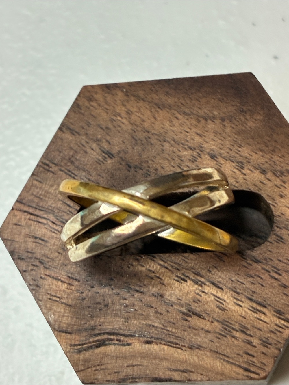 Interlocking Twisted Metal Ring — Two-Tone Gold and Sterling silver .925. Size 8